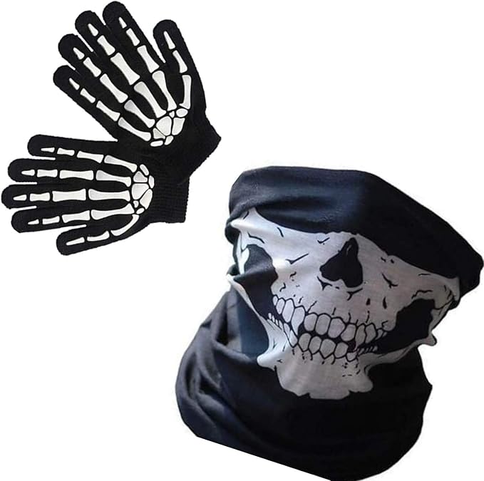 面罩 - 骷髅装饰 - 幽灵手套 - 暖手轻松* - 手骨 skelton 连指手套